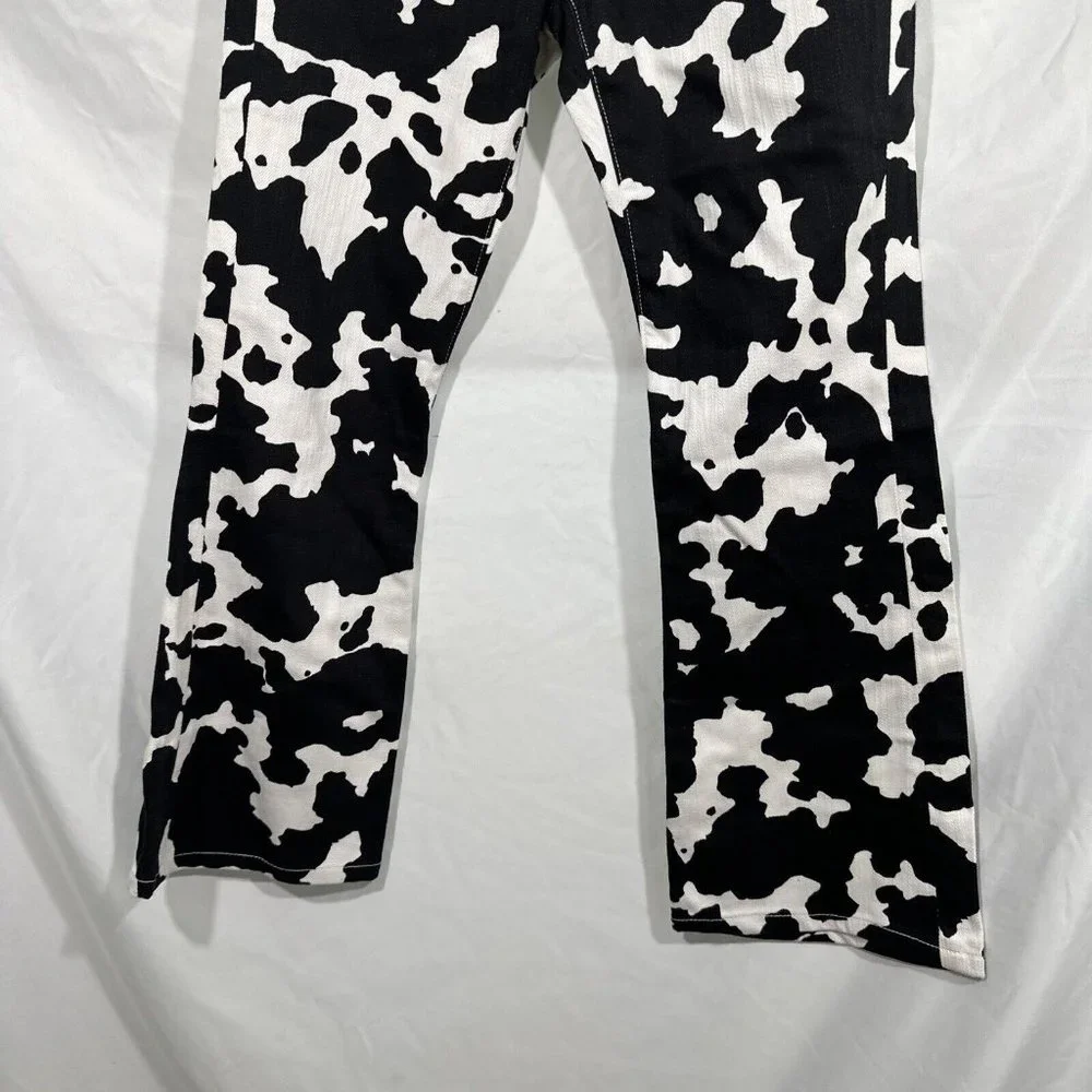 NEW $395 SIMON MILLER [ 24 ] Bell Bottom Jeans In Black White Cow‎ Print #Q375